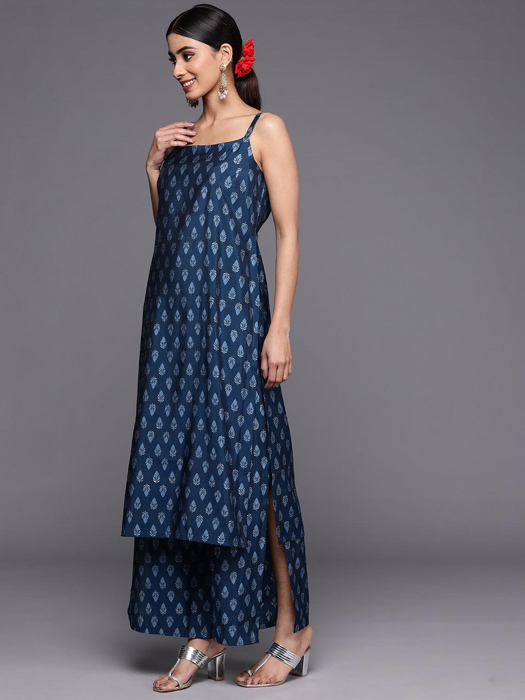 Sleeveless Ladies Blue Printed Crepe Kurti at best price in New Delhi | ID:  2851731335091